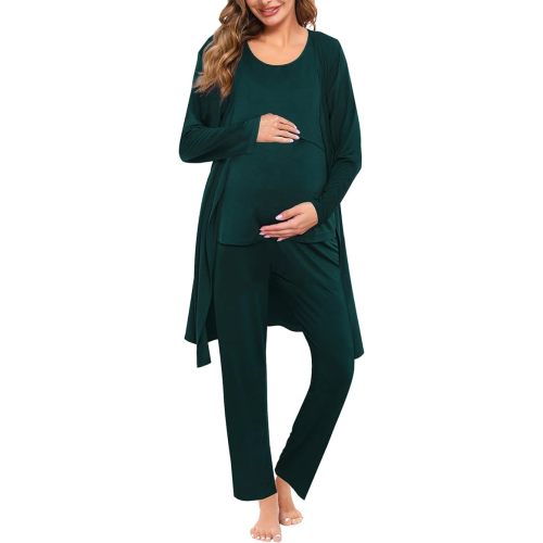 SWOMOG Maternity Nursing Robe Set 3 PCS Women Postpartum Pajamas Breastfeeding Labor Delivery Hospital Pregnancy Pjs