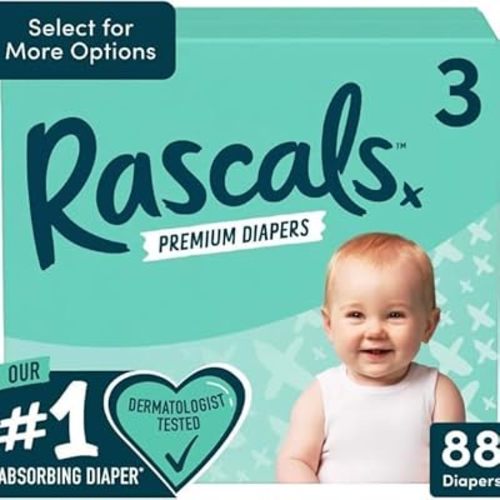 Rascals Premium Diapers Size 3, 88 Count