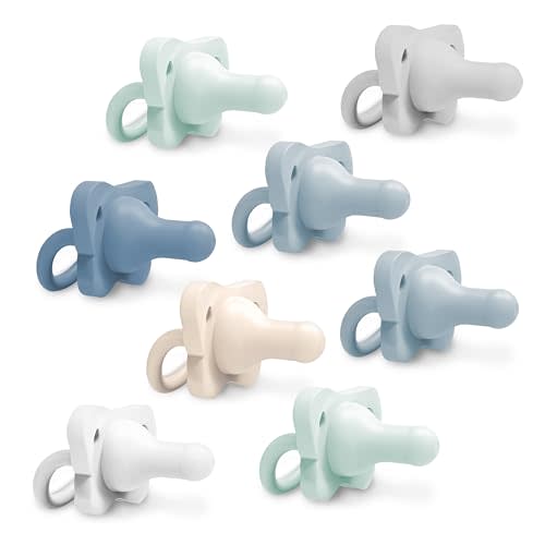 Dr. Brown's HappyPaci 100% Silicone Baby Pacifier, Contoured One-Piece Design, Gray, Green, Ecru, Light-Blue, Blue, White, 0-6m, BPA-Free, 8-Pack