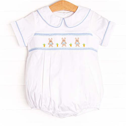 Peter Cottontail Smocked Bubble, Blue – Stitchy Fish