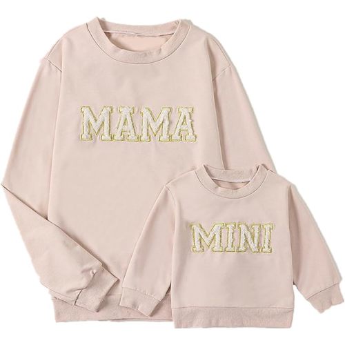 Mommy and Me Letter Print Matching Family Outfits Long Sleeve Crewneck Casual Sweatshirt T-Shirt