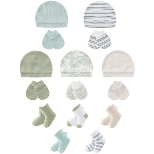 Baby Hats Mittens and Socks Set Soft Cotton Newborn Hat Glove for Boys Girls 0-6 Month