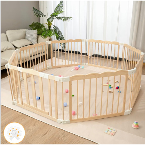 Wooden Baby Playpen 69x69 Inch Foldable Toddler Fence with Safety Lock | HUTOCADA Extra Large Natural Wood Foldable Baby Playpen for Babies and Toddlers 8 Panels