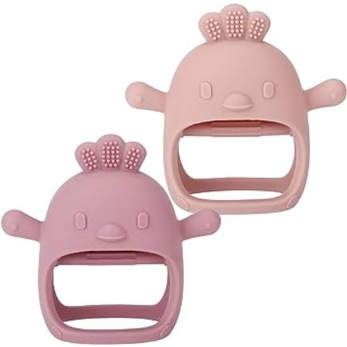 Socub 2 Pack Silicone Baby Teether Toys for Infants 3+ Months, BPA Free Anti-Drop Silicone Mitten Teething Toy for Soothing Sore Gums, Baby Chew Toys for Sucking Needs, Rose Pink, Dark Pink