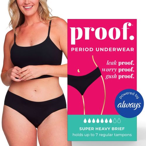 Proof. by Always Women's Briefs, Super Heavy Absorbency Period Underwear - Small - Black