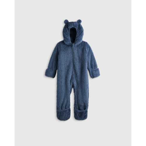 Recycled Sherpa Fleece Baby Bear Bunting - Baby in Vintage Blue