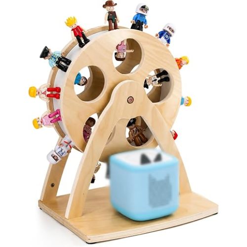 Ferris Wheel Storage for Tonies, 360° Rotating Display Stand for Toniebox 1 & 2, Holds 15+ Audio Figurines, Solid Wood Shelf Keeps Kids Playroom Organized