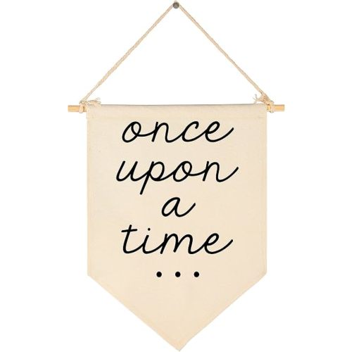 Once Upon a Time-Nursery Bedroom Playroom Decor Bookshel Bookcase Reading Corner-Birthday Christmas Gift-Hanging Pennant Flag Banner Wall Sign Decor Gift for Baby Kids Girl Boy Teen