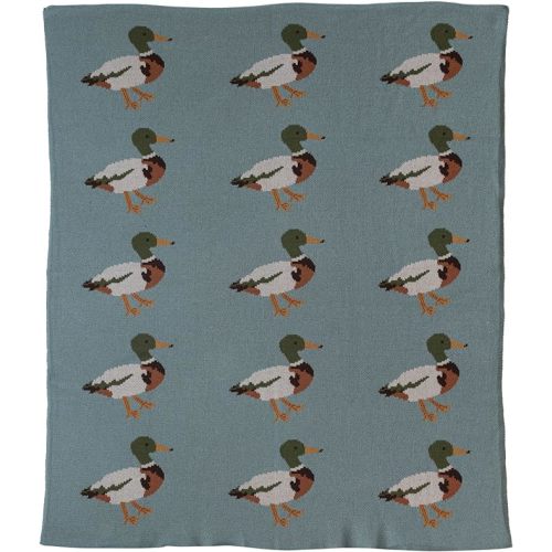 Creative Co-Op Soft Cotton Knit Baby Blanket with Decorative Duck Print, Multicolor