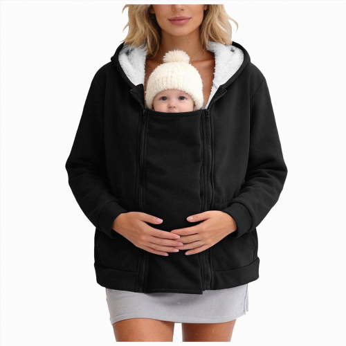 mgoYE Women's 3-in-1 Maternity Winter Jacket Mom Coats Sherpa Jacket with Kangaroo Pocket for Baby Carrier