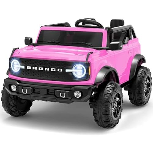 ENYOPRO 24V Licensed Ford Bronco Base Ride on Car, 2 Seater Electric Car for Kids, Ride on Toys with Remote Control, Seat Belts, LED Headlights, Bluetooth, Soft Start, Spring Suspension (Pink)