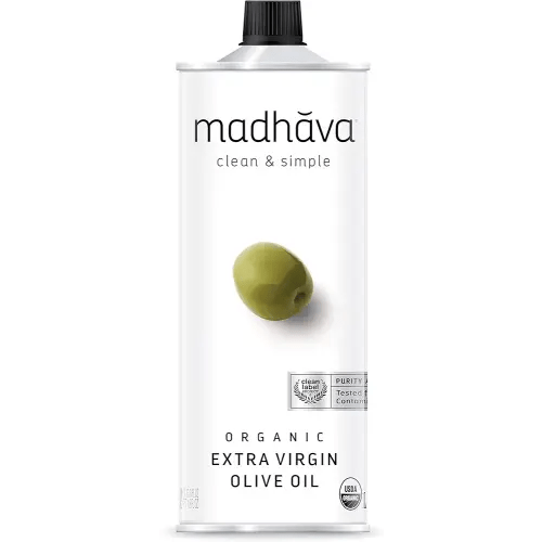 Madhava Organic Olive Oil, 1L Tin, 100% Pure, Single Source, Traceable, Cold Extracted, Non-Gmo, No Pesticides, Gluten Free, Vegan, Kosher, Extra Virgin, 33.8 Fl Oz