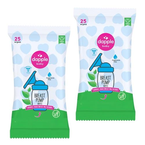 Dapple Breast Pump Wipes, Powered by Plants, Hypoallergenic, Removes Milk Residue, Fragrance Free, Convenient Wipes Pouch, 25 Count (2 Pack)