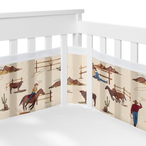 Sweet Jojo Designs Gender Neutral Unisex BreathableBaby Breathable Mesh Crib Liner Wild West Cowboy Brown Red Blue
