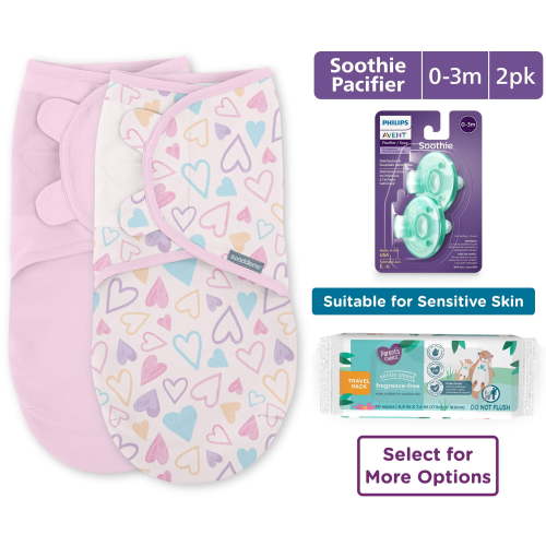 Newborn Comfort Essentials Bundle: Swaddle, Pacifiers & Fragrance-Free Wipes