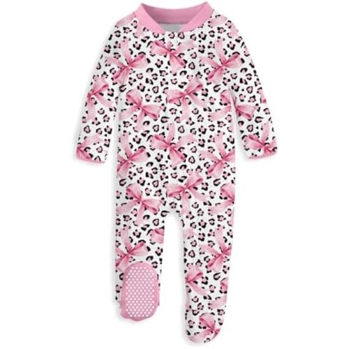 uideazone Baby Girls Footed Pajamas, Zip Sleeper with Gripper Soles 0-12M
