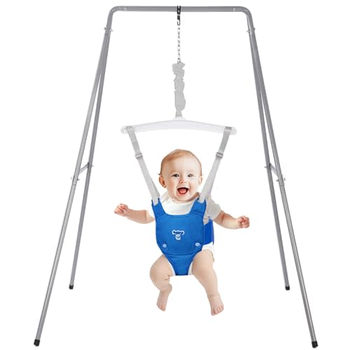 Baby Jumper with Stand, Baby Jumpers and Bouncers, Baby Exerciser Suitable for 6-24 Months, Easy to Assemble & Store Jumper for Baby (Blue)