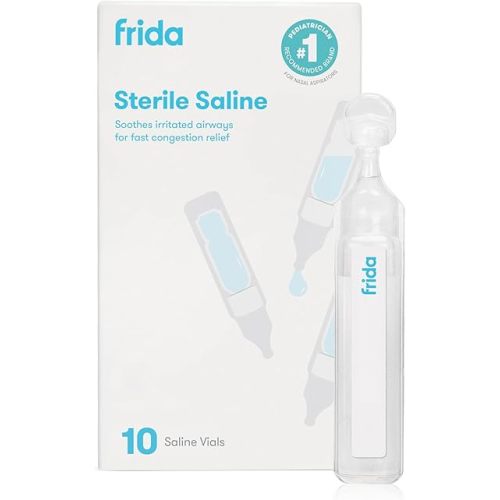 Frida Saline Ampules for Therapy, Gentle Drug-Free Isotonic Saline for Airway Hydration and Congestion Relief, Safe for All Ages, 10 Single-Use Vials