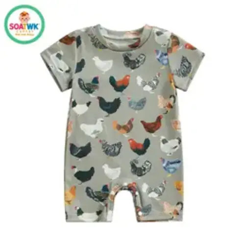 Infant Baby Summer Jumpsuit Cartoon Chicken Print Round Neck Short Sleeve Romper for Boys Girls - TikTok Shop