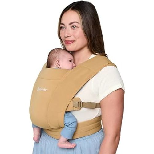 Ergobaby Embrace Baby Carrier Newborn to Toddler - Lightweight Ergonomic Baby Carriers - Cozy Essentials (7-25 Pounds), Ponte Knit, Camel