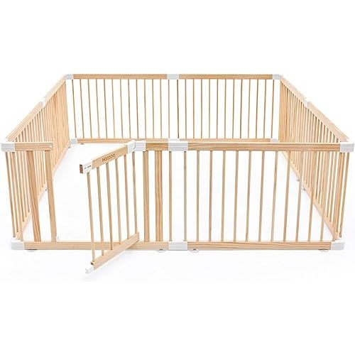 HARPPA Baby Gate Playpen for Babies and Toddlers Wooden Playpen Large Baby Fence Play Yards for Play Area 71.5 x 79.5 x 24 inch
