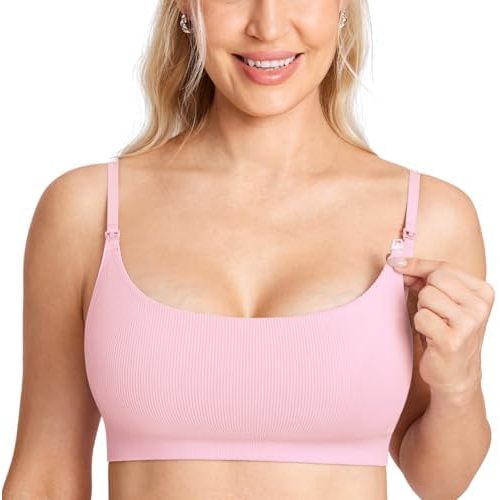 MOMANDA Ribbed Nursing Bras for Breastfeeding Support Maternity Sports Bra Wireless Seamless Sleep Bralettes