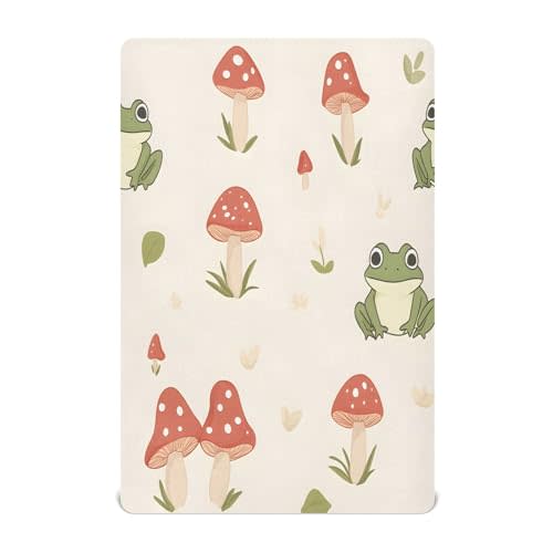 Jihqo Frogs and Mushrooms Crib Sheets for Boys Girls Pack N Play Sheet Soft Breathable Mini Crib Sheets 39" x 27"