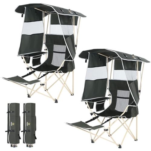 Nice C Chair with Canopy, Umbrella Chairs for Adults, Sports Chair with Shades, with Removable Footrest, Cooler Bag, Cup Holder for Camping, Fishing, Sports, Beach (2Pack Green)