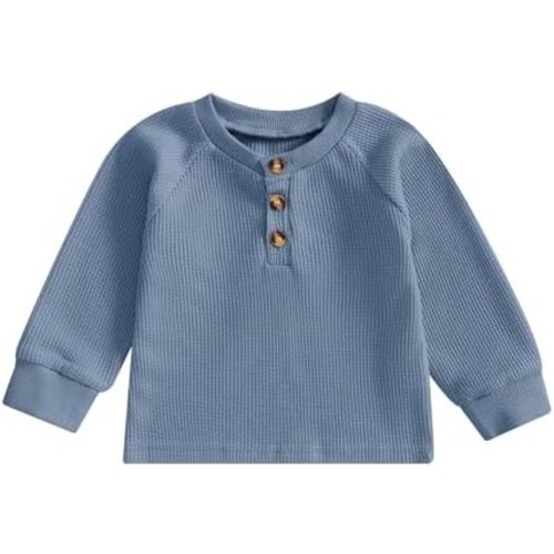 Toddler Baby Boy Girl Sweatshirt Sweater Long Sleeve Crewneck Waffle Knit Outfit Pullover Tops Fall Winter Clothes