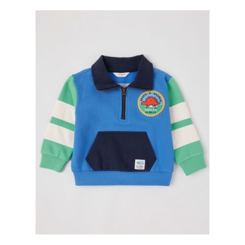 Eddie 1/2 Zip Sweat Top with Badging in Blue