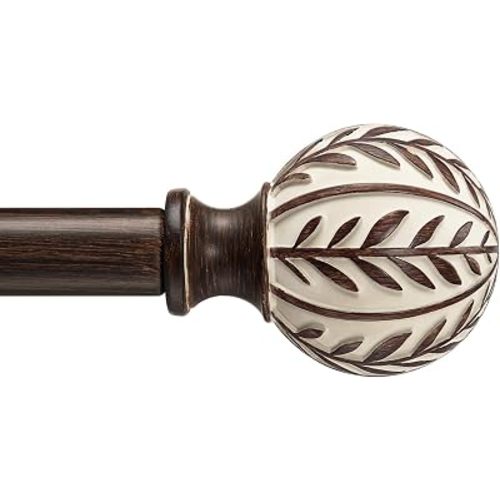 QDWIS Boho Wood Curtain Rods for Windows 48 to 84 inch,1" Adjustable Heavy Duty Window Curtain Rod with Imitation Wood Grain Finials,Rustic Decorative Drapery Rods Set,Size:36-88'',Walnut Wood Grain