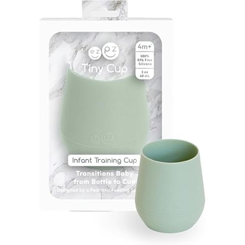 ezpz Tiny Cup (Sage) - 100% Silicone Training Cup for Infants - 4 months + - Designed by a Pediatric Feeding Specialist - Baby-led Weaning Essentials & Baby Gifts