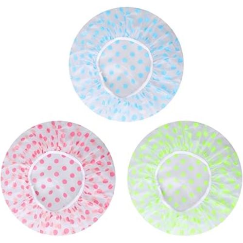 Shower Cap, 3 Pcs Waterproof Reusable Shower Caps Bath Hair Hat for Women Men Kids