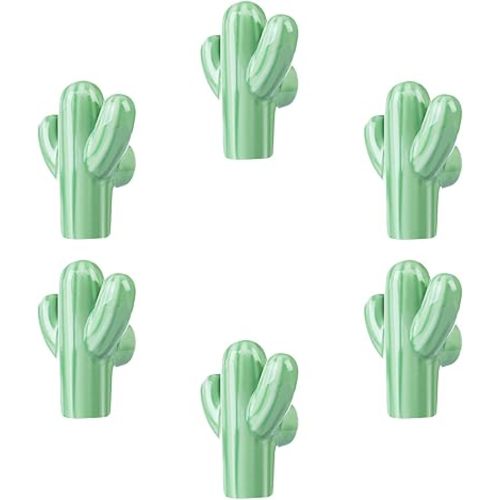 Cactus Shape Ceramic Drawer Pulls Handles for Nursery Dresser Cupboard Wardrobe Cabinet Kitchen Desert Green Plant Theme Knobs Pack of 6 (Green)