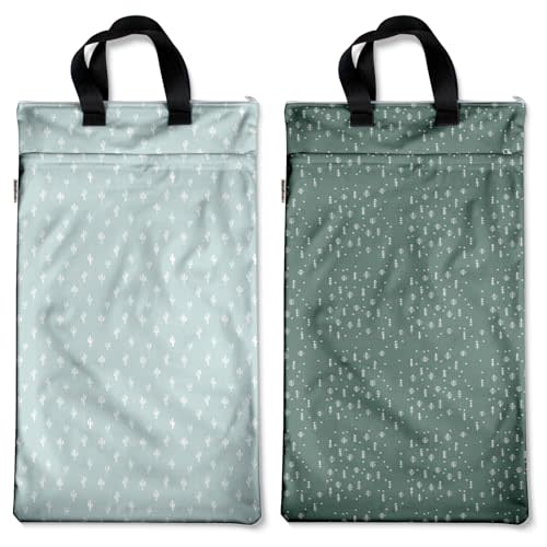 Mama Koala Reusable Hanging Wet Dry Bags for Baby Items, Cloth Diapers, Swimsuits, Travel, Gym Clothes, Beach, Pump Parts, Toiletries, Two Zippered Pockets, 2 Pack (W005L)