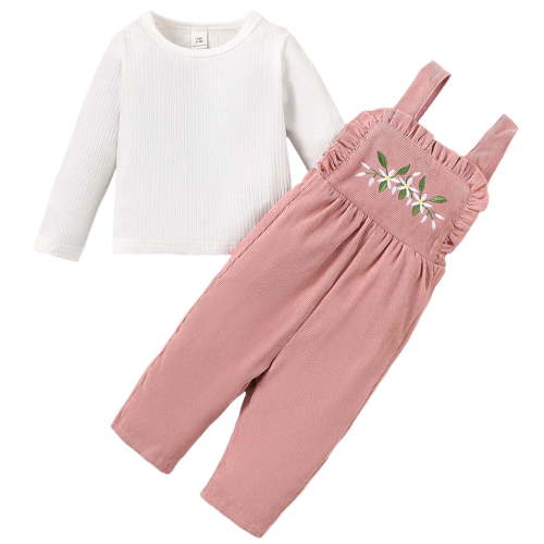 12 Months Baby Girls Clothes 18 Months Girls 2PCS Fall Winter Outfits Set Toddler Girls Long Sleeve Top Overall Pants Set Pink