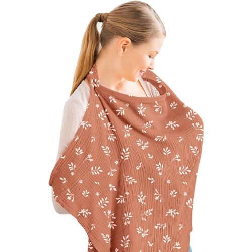 Konssy Muslin Nursing Cover for Baby Breastfeeding, Breathable 100% Cotton Breastfeeding Cover with Rigid Hoop for Mother Nursing Apron, Multi-use Carseat Canopy
