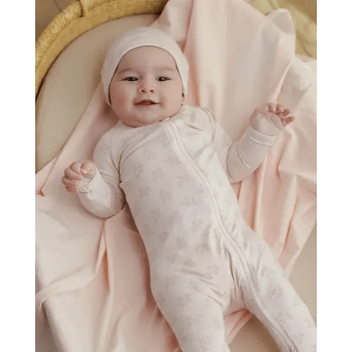Quincy Mae Modal Zip Footie Pink Blossom | Size NB (Newborn)