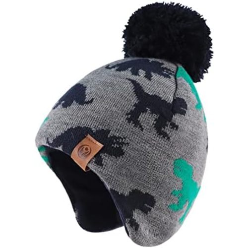 JANGANNSA Knitted Baby Hat Scarf Set Winter Warm Boys Girls Beanie Fleece Lining Toddler Kids Hats with Pompom
