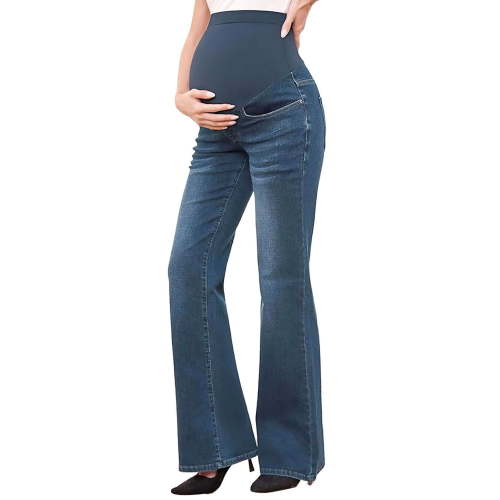 Deago Women's Stretch Maternity Bootcut Jeans with Pockets Over The Belly Bell Bottoms Flare Denim Pants Pregnancy Clothes (Dark Blue, M)