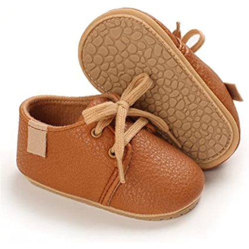 Baby Boys Girls PU Leather Shoes Soft Rubber Sole Lace-up Oxford Sneakers Infant Crib Shoes for Toddler First Walkers