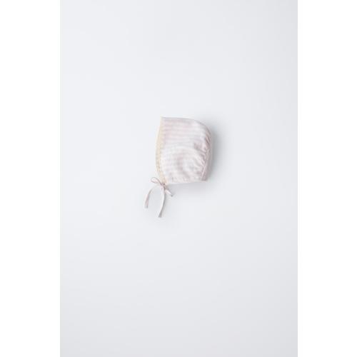 SEERSUCKER STRIPE LACE BONNET - Pale pink | ZARA United States