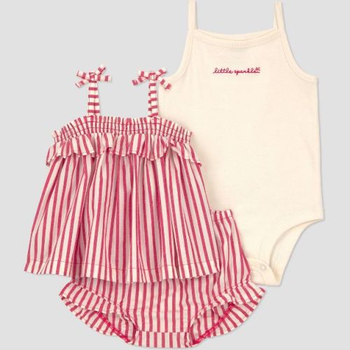 Carter's Just One You® Baby Girls' 3pc Striped Americana Tank Top with Bodysuit and Bloomer Set - Ivory/Red 9M