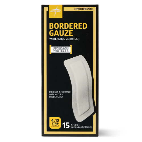 Medline Bordered Gauze, Adhesive Island Wound Dressing, Sterile, 4"x10", 15 Count