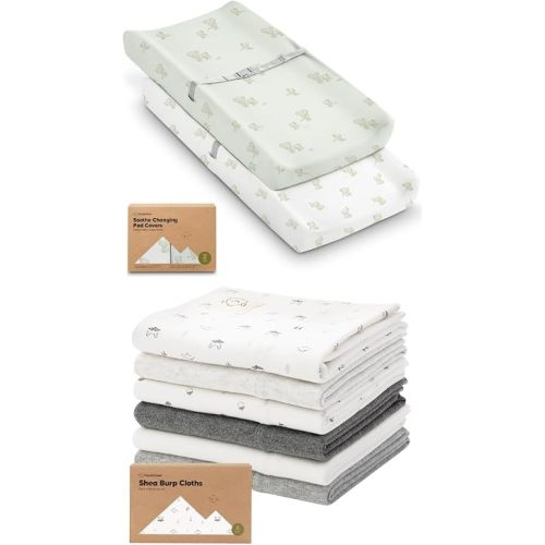 KeaBabies 2-Pack Changing Pad Covers for Girl, Boy and 6-Pack Baby Burp Cloths for Baby Boys and Girls - 100% Cotton Changing Table Pad Cover, Large Burp Cloths, Burping Rag