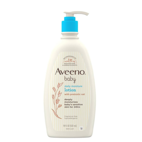 Aveeno Baby Daily Moisture Body Lotion for Sensitive Skin, Hypoallergenic Moisturizing Baby Lotion with Nourishing Oatmeal to Deeply Moisturize Baby's Skin, Fragrance-Free, 18 fl. oz
