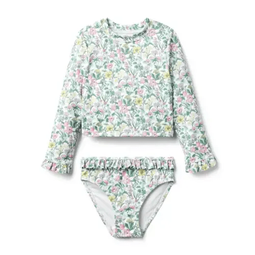 Girl White Floral Recycled Floral Ruffle Rash Guard Swimsuit by Janie and Jack
