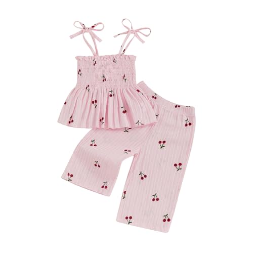 VISGOGO Infant Baby Toddler Girls Clothes Solid Color Sleeveless Camisole Linen Pants Set Baby Summer Outfits