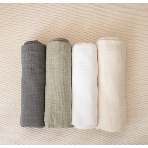 Organic Breathable Swaddle Blankets 4-Color Pack - Woodland Arctic Snow/Cream/Forest Canopy/Pebble Gray