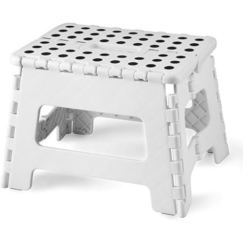PandaEar Folding Step Stool, 9 Inch Lightweight Foldable Stool Kids Step Stool for Kitchen Bathroom Home Bedroom, Sturdy Kid Foot Stepping Stool, White